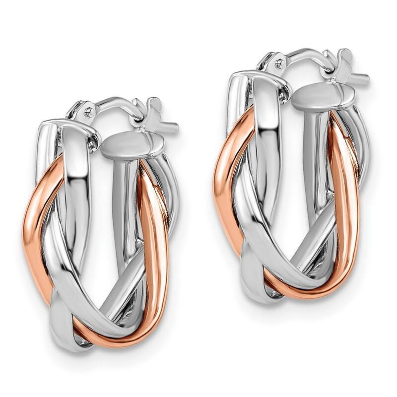 Curata 10k White Gold Rose-Gold-plated Two-tone Intertwining Hoop Earrings (2.25mmx21mm)