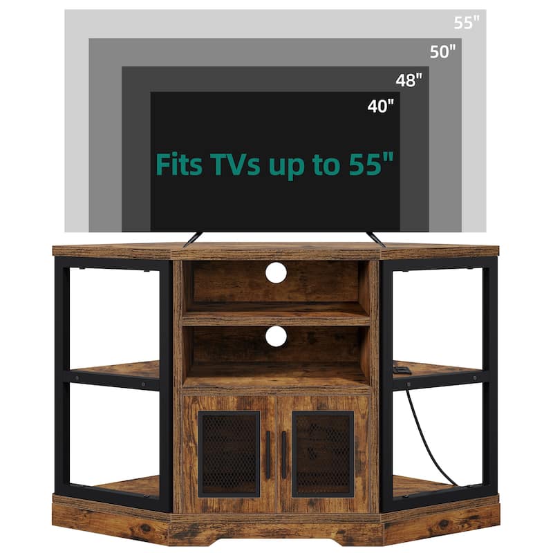 Farmhouse Corner TV Stand Entertainment Center Media Console for TVs up to 55" with Power Outlet