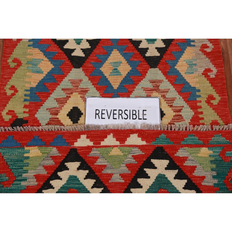 Hand Woven Oriental 100% Wool Carpet Southwestern All-Over Oranges & Rust Kilim Runner Rug - 13' 1'' X 2' 6''