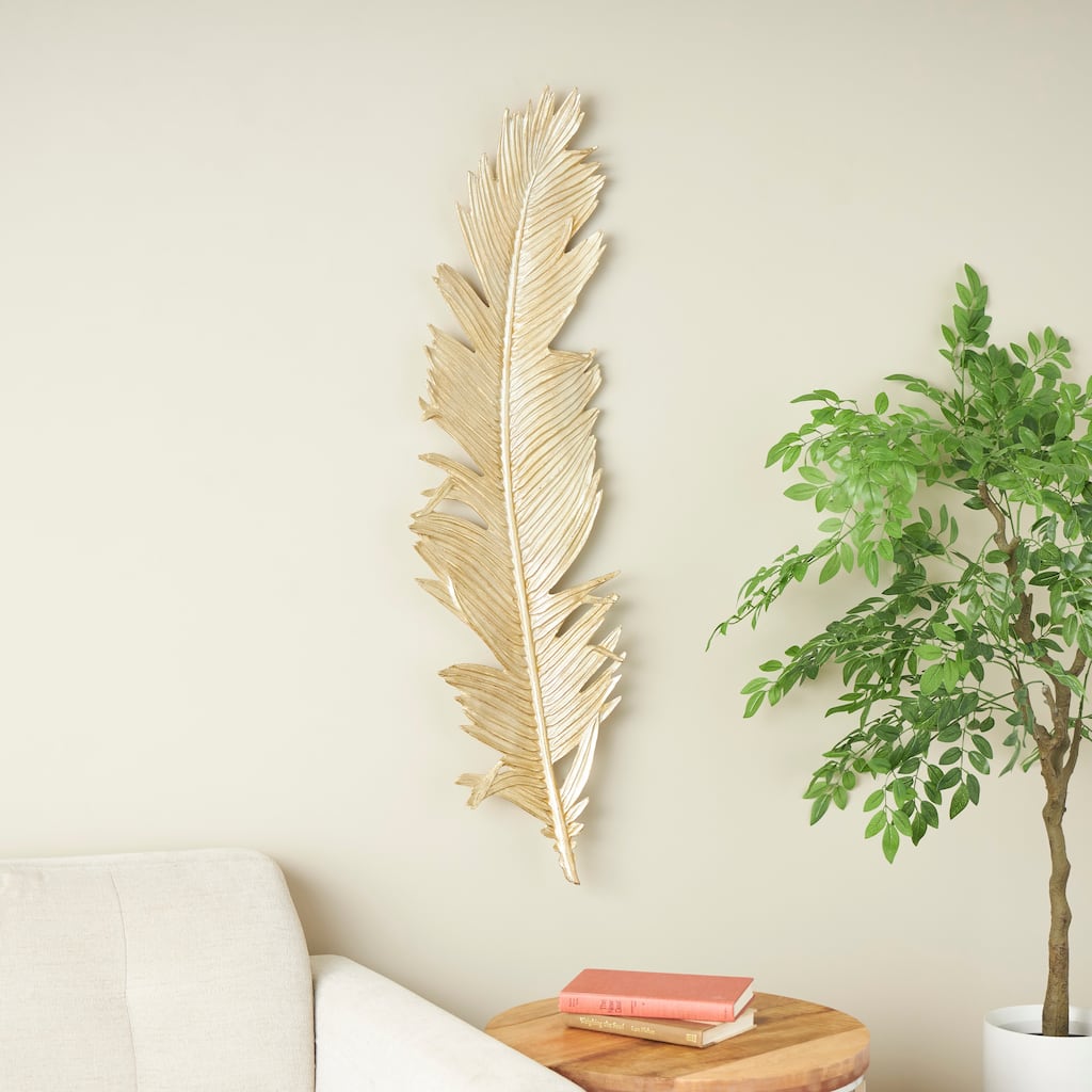 Gold Polystone Large Metallic Feather Bird Wall Decor