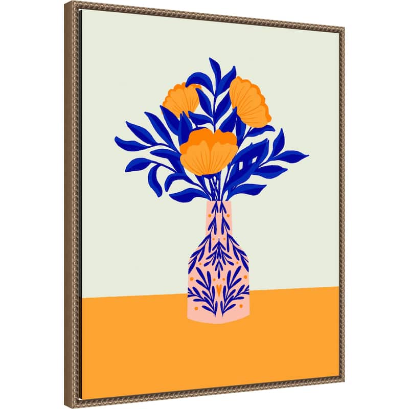 Orange Poppies In a Vase by Angela Minca Framed Canvas Wall Art Print