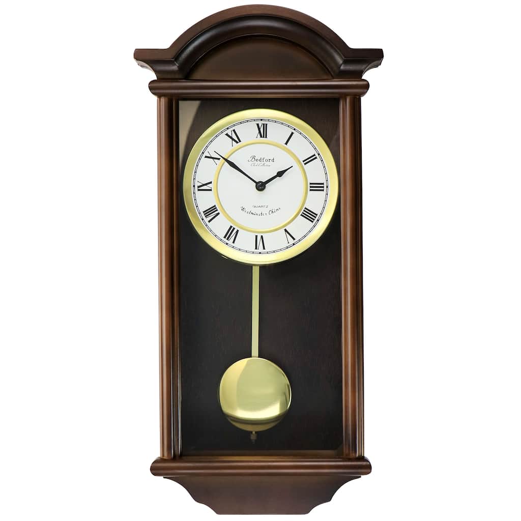 Bedford Clock Collection George 22In Chestnut Pendulum Wall Clock