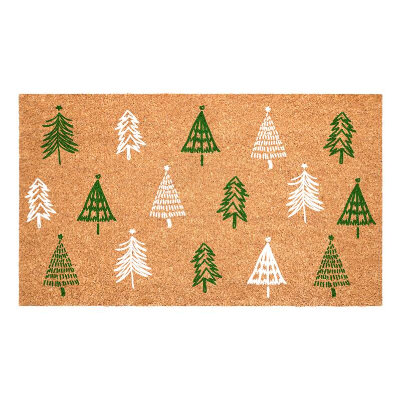 HomeRoots 24" X 36" Brown Green And White Christmas Trees Outdoor Coir Door Mat - 24.00' X '36.00