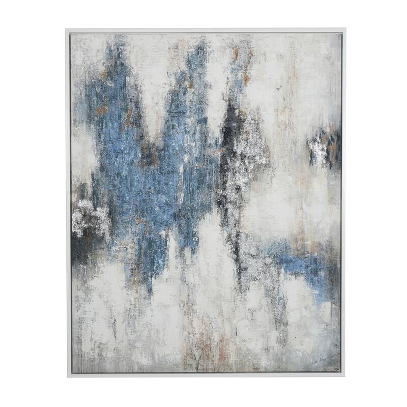 Cream Canvas Abstract Framed Wall Art with Silver Foil Accents - Multi-Color