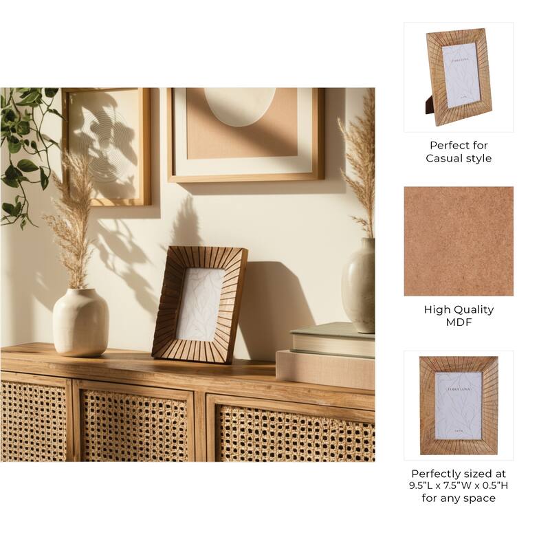 Wood Glass Picture Frame Construction Textured Boho Style - 5x7" Brown