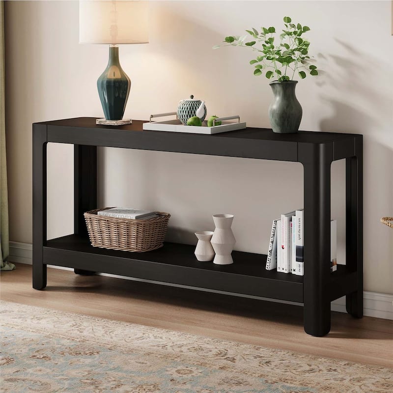 Minimalist Design Console Table,with Rounded Corners - Black