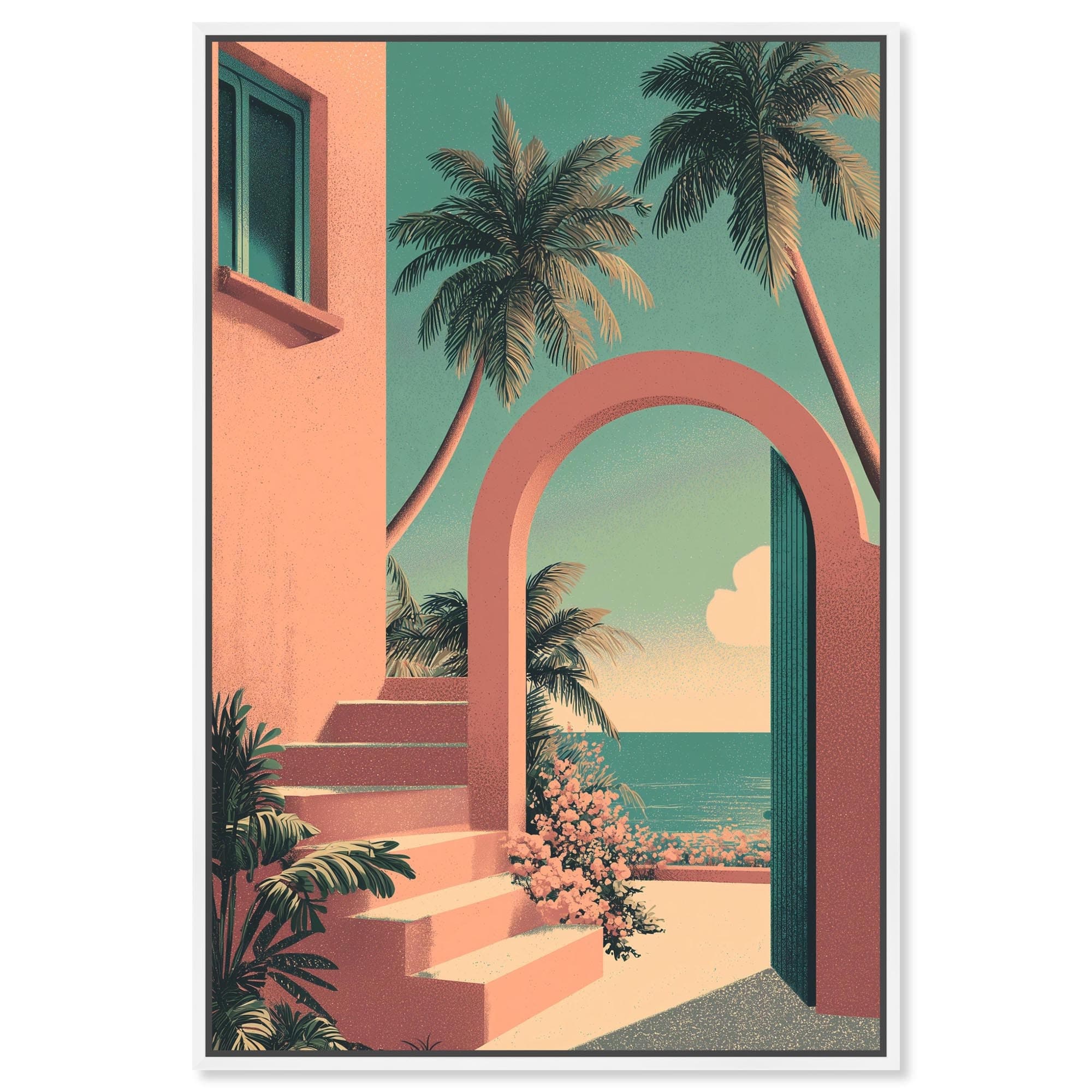 Through the Arch and Palms Coastal Art Canvas Print by Art Remedy