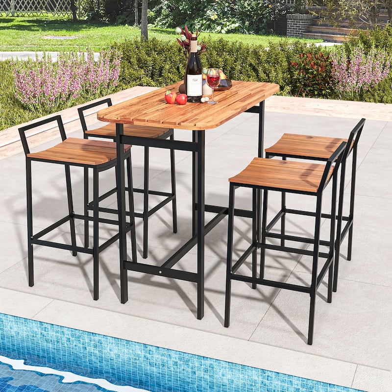 Gymax Acacia Wood Patio Table & Chair Set 5 Pcs Outdoor Dining Set w/