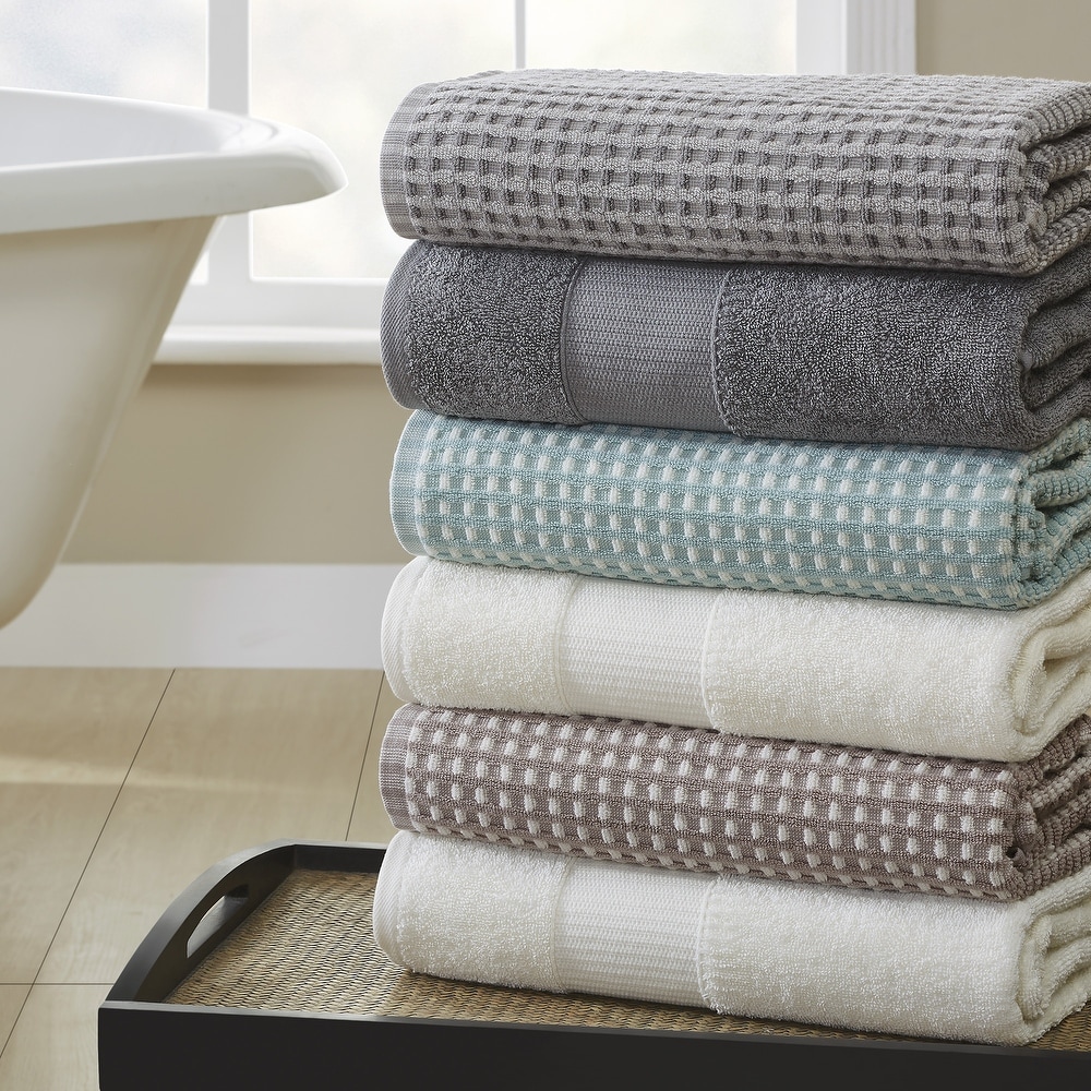 Martex Bath Collection Set of 2 Ottoman Gray & Gold Bath Towels 100% Cotton