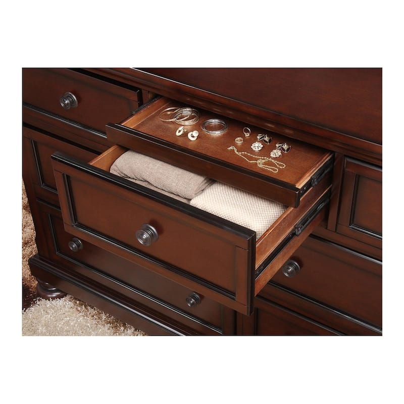 Chelsey 4 Piece Brown Cherry Traditional Storage Sleigh Platform Bedroom Set