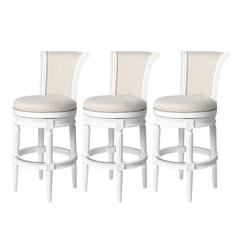 Maven Lane 31" Pullman Swivel Bar Height Kitchen Stool - Set of 3 - Alabaster White