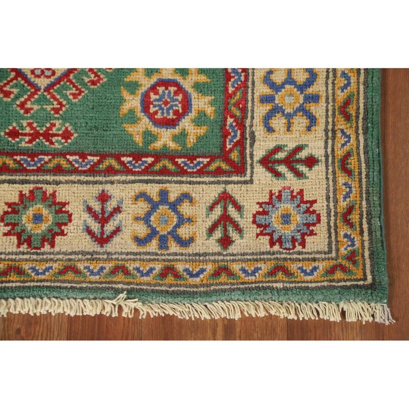 Green Kazak Runner Rug Hand-Knotted Wool Carpet - 2'8" x 16'3"