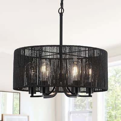 6-Light Boho Farmhouse Handwoven Paper Rope Rattan Chandelier