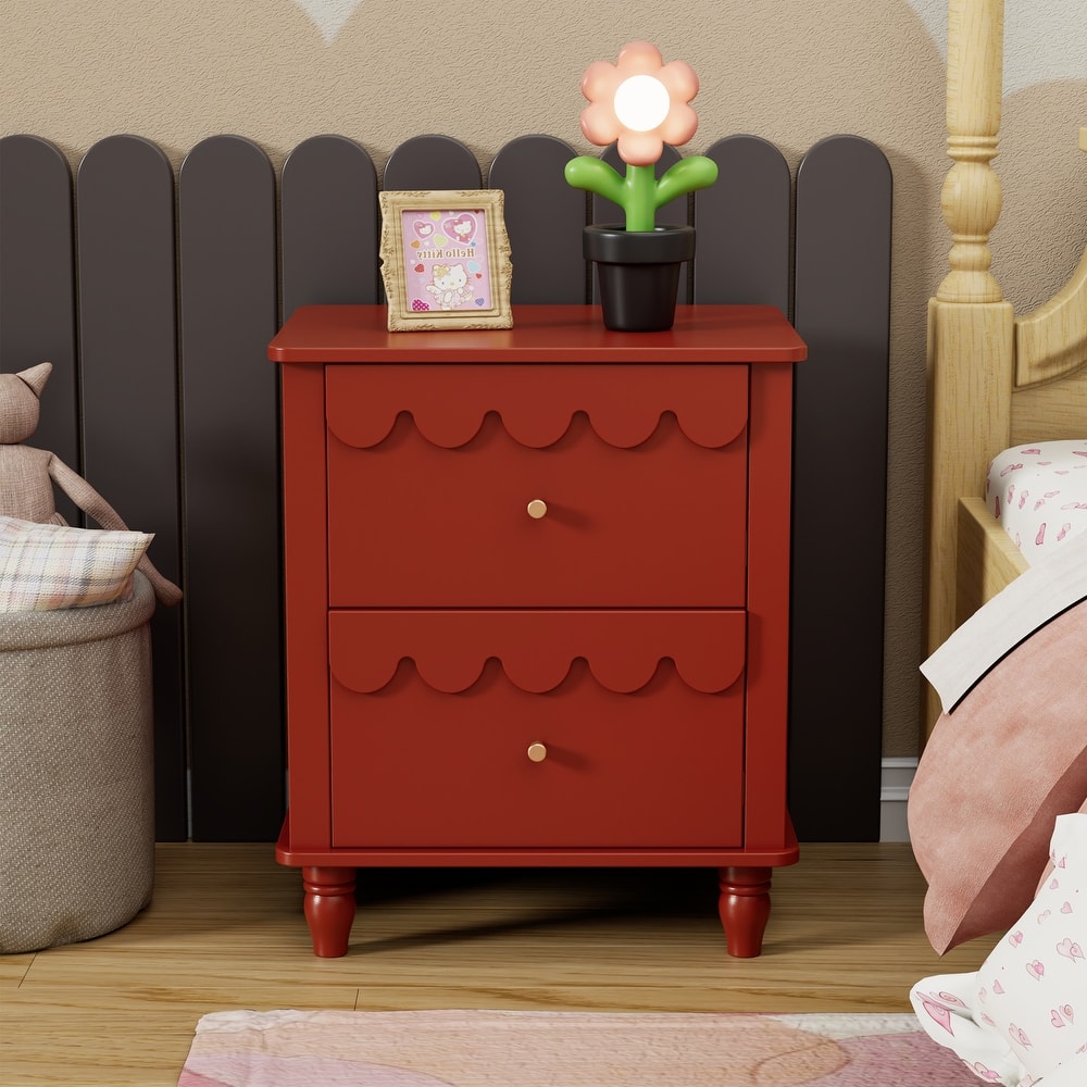 2 Drawers Nightstand Curved Design Cloud Bedside Table