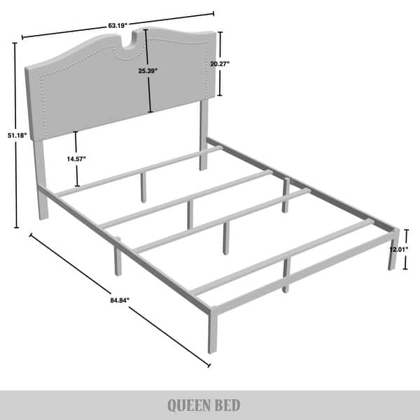 dimension image slide 3 of 4, CraftPorch Modern Linen Nailhead Curvaceous Upholstered Bed