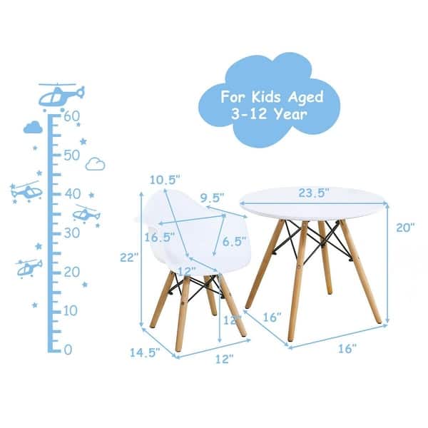 3 Piece Kids Modern Round Table Chair Set - 23.5" x 23.5" x 20" (L x W x H)