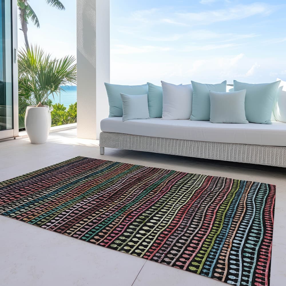 Machine Washable Indoor/ Outdoor Chantille Modern Stripe Lolly Rug