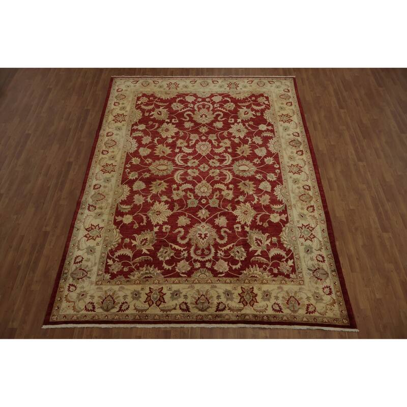 Hand Knotted Oriental 100% Wool Carpet Traditional Floral Red Peshawar Area Rug - 12' 4'' X 9' 0''