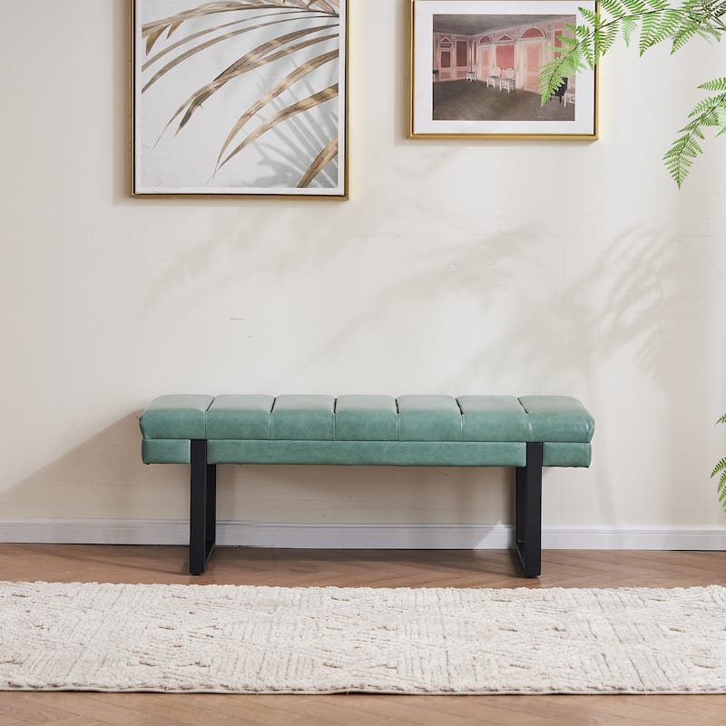 Upholstered Bedroom Bench Tufted Entryway Bench Modern End of Bed Bench Dining Bench with Gold/Black Metal Legs for Window