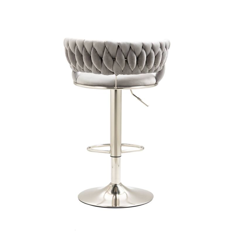 Velvet Swivel Adjustable Height Bar Stools With Sliver Footrest(set of 2)