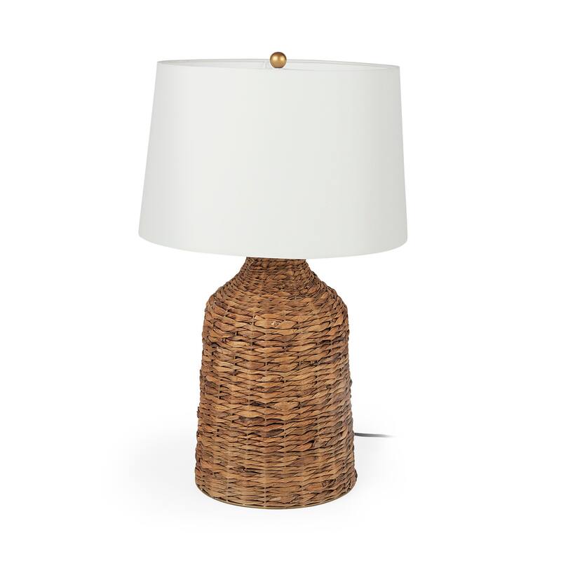 Campanile Brown Wicker w/White Shade Table Lamp - Brown