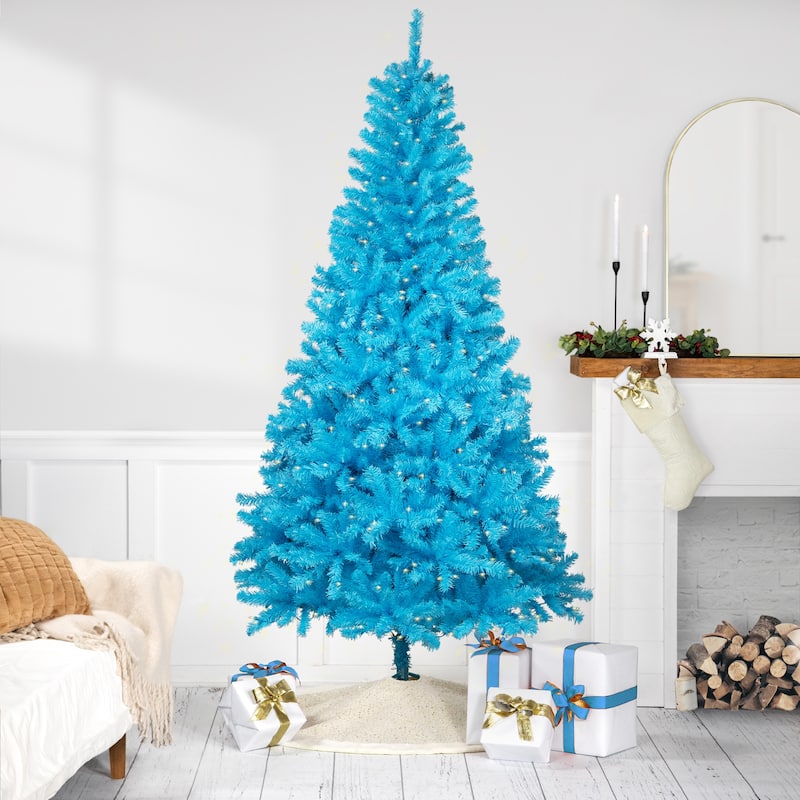 Pre-Lit Medium Pine Artificial Christmas Tree - 6' - Sky Blue - Clear Lights - 6 Foot