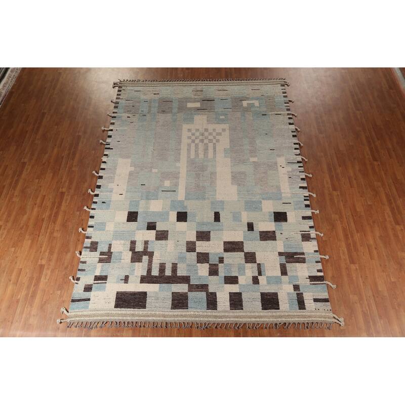 All-Over Abstract Moroccan Modern Area Rug Hand-Knotted Wool Carpet - 9'0"x 12'6"