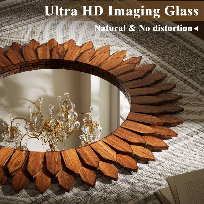 Sunflower Bathroom Mirror Round Wooden Wall Mirror