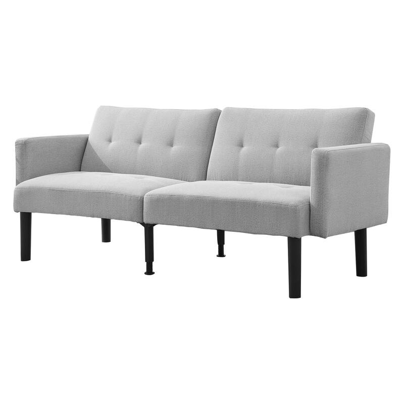 Convertible Futon Sofa Bed, 75.5” Linen Flannel Loveseat Couch Bed With Wood Legs - Grey