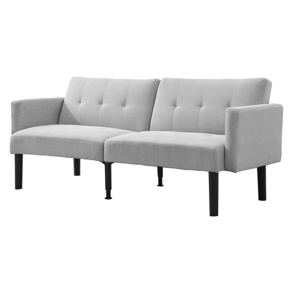 Convertible Futon Sofa Bed, 75.5” Linen Flannel Loveseat Couch Bed With Wood Legs