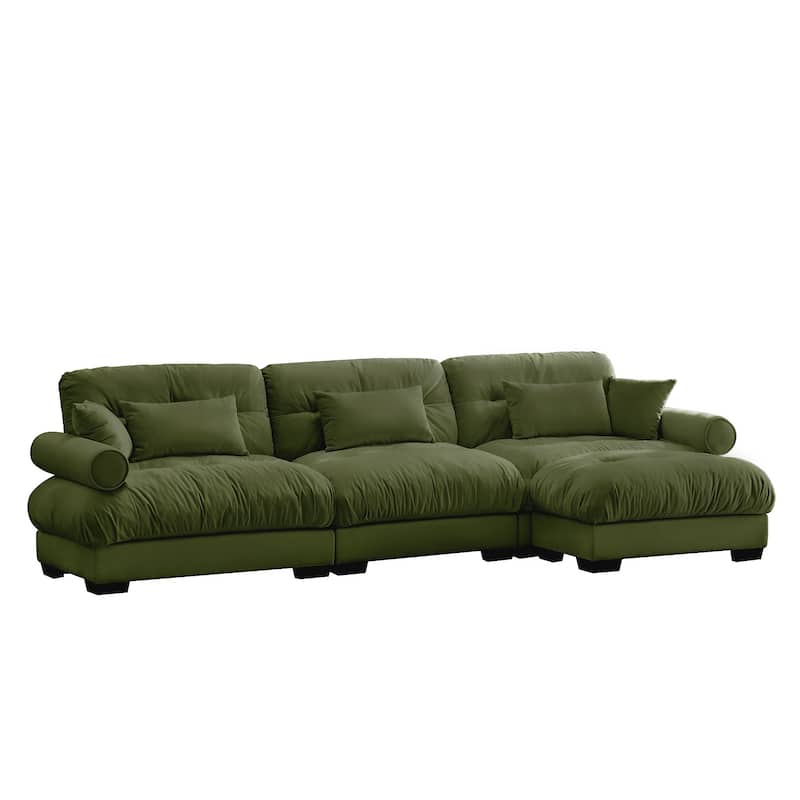 Oversized Velvet Modular Sofa, 130" 3 Seater Modern Sectional Sofa Set with Movable Ottoman, L-Shaped Upholstered Couches