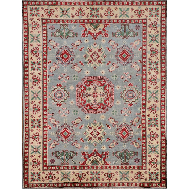 Geometric / Traditional Kazak Oriental Area Rug Handmade Wool Carpet - 5'1" x 6'3"