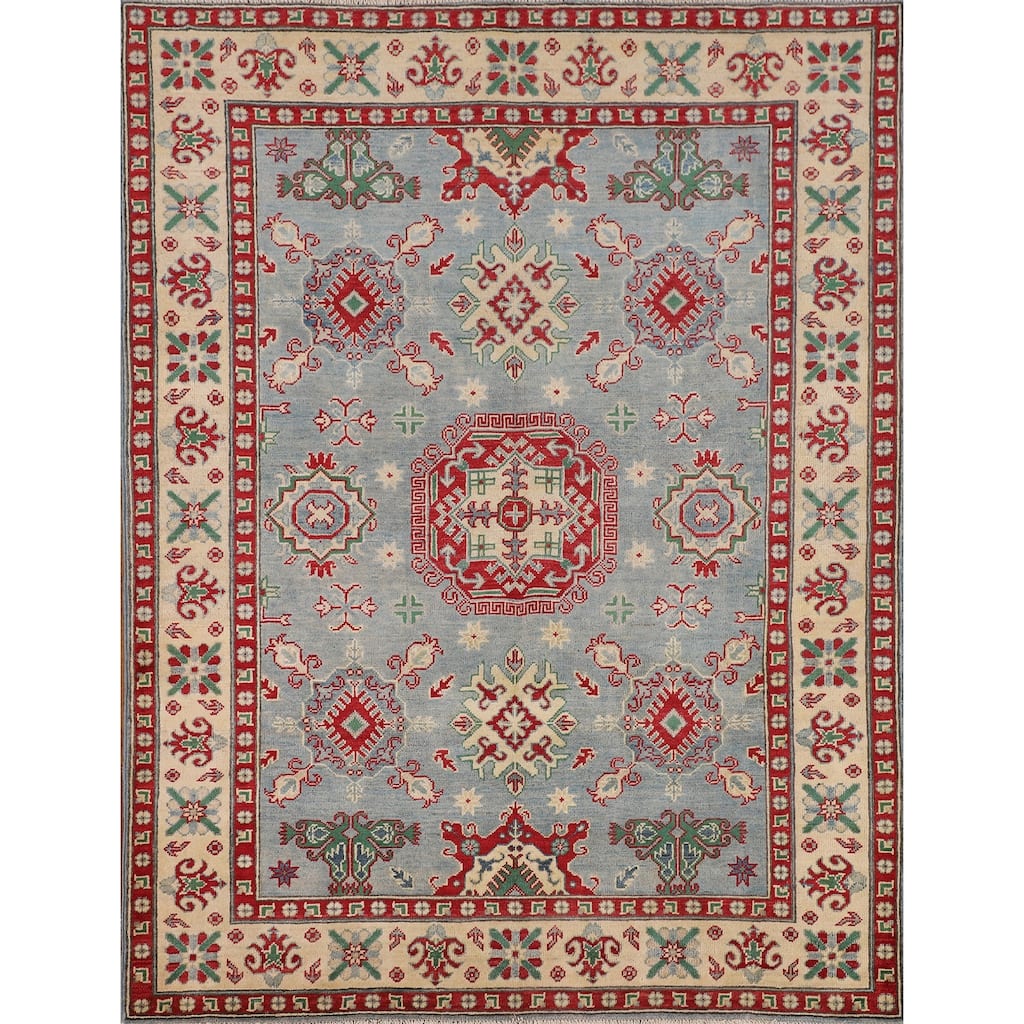 Geometric / Traditional Kazak Oriental Area Rug Handmade Wool Carpet - 5'1" x 6'3"