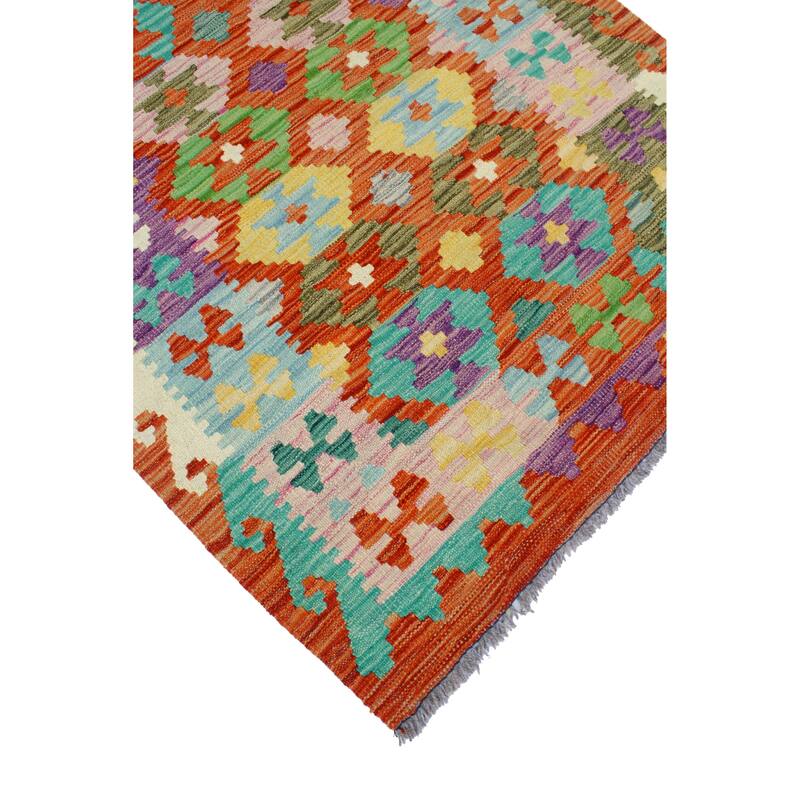 Flatweave Melda Red/Turquoise Rug - 3'2" x 4'10"