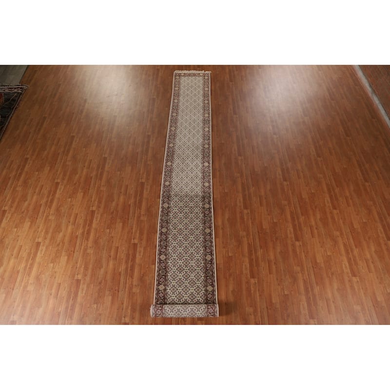 Hand Knotted Oriental 100% Wool Carpet Traditional Floral Beige & Ivories Tabriz Runner Rug - 20' 2'' X 2' 5''
