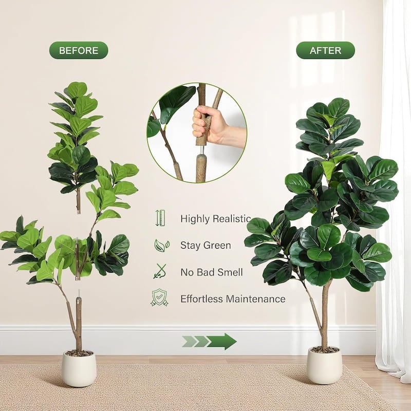 Artificial Fiddle Leaf Fig Tree with White Planter Pot for Home Decor