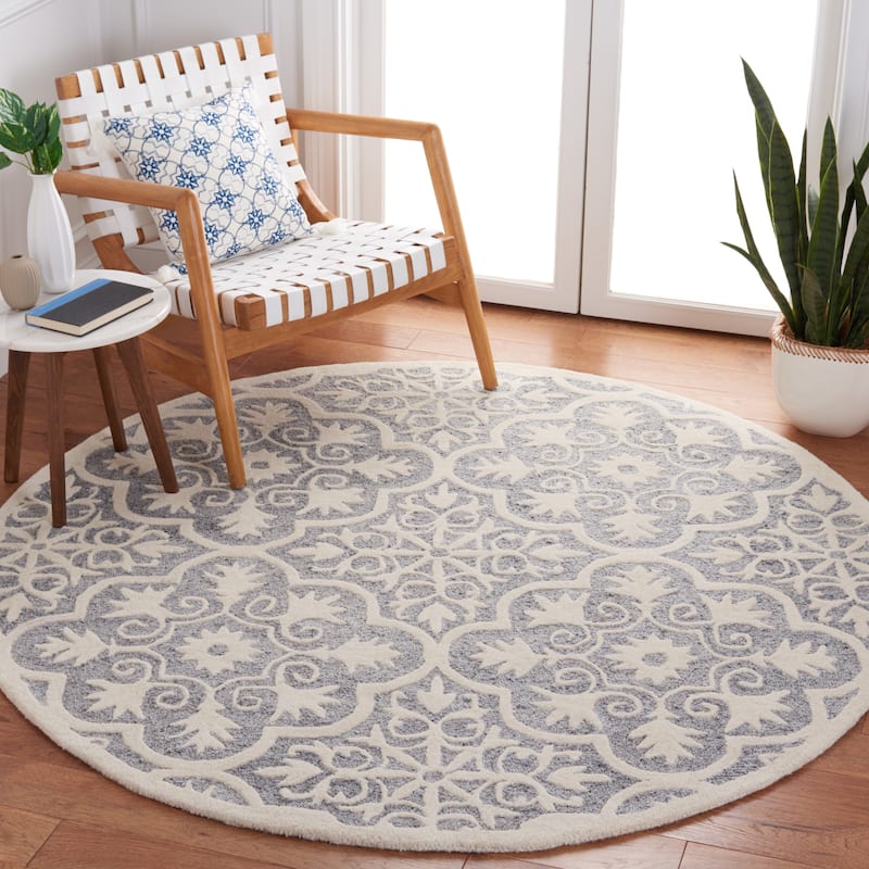 SAFAVIEH Handmade Metro Raphy French Country Wool Rug - 6' Round - Light Blue/Ivory