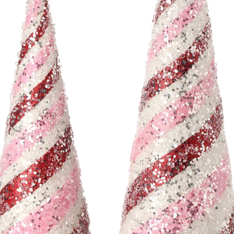 14-18" Glitter Iced Striped Cone Tree Set of 2