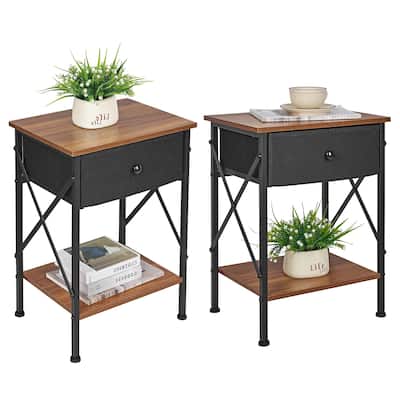 Javlergo 2 Pack X Frame Nightstand with Removable Fabric Drawer Easy to Clean Multifunctional End Table with Open Shelf