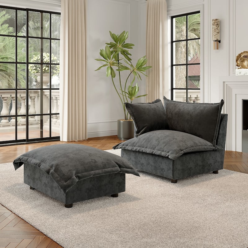 Modern Cloud Chaise Longue Accent Chair with Ottoman set