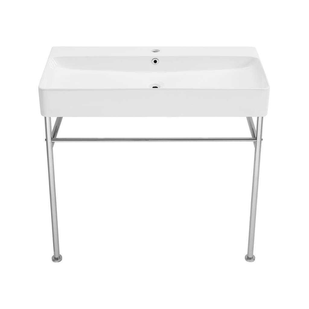 Charme 36 Ceramic Console Sink White Basin Chrome Legs - 35.45" x 16.35" 35.45"
