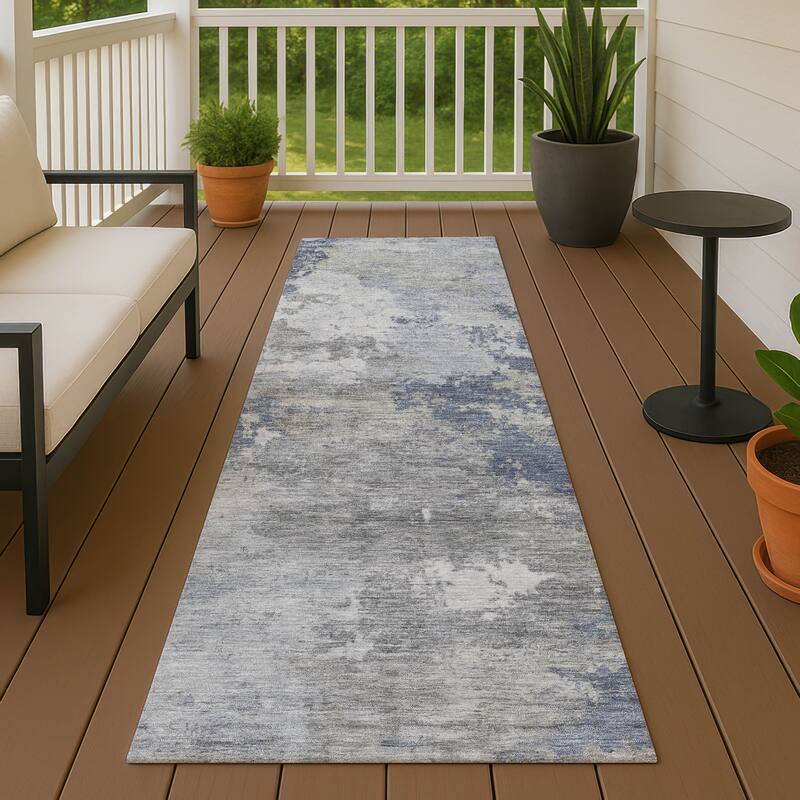 Machine Washable Indoor/ Outdoor Modern Contemporary Chantille Rug - Denim - 2'3" x 7'6"