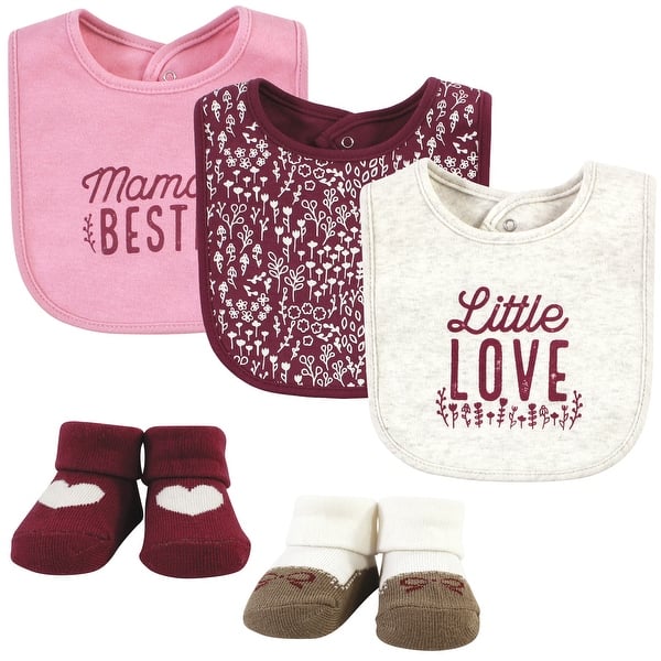 slide 1 of 1, Hudson Baby Infant Girl Cotton Bib and Sock Set, Little Love Flowers, One Size - Little Love Flowers - One Size One Size - Little Love Flowers