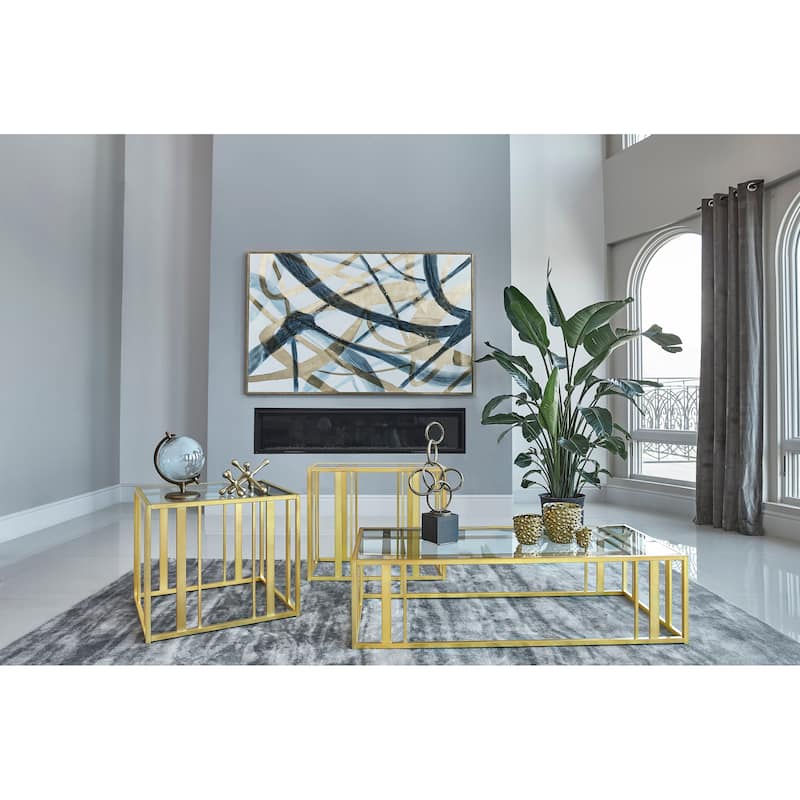 Adri Coffee And End Table Set - 3-Piece Set - Matte Brass