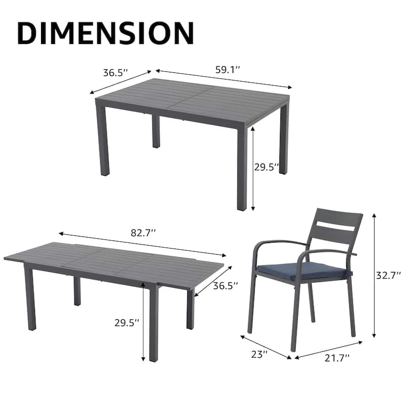 Outdoor 9-piece Aluminum Dining Set Stackable Chairs and Extendable Table