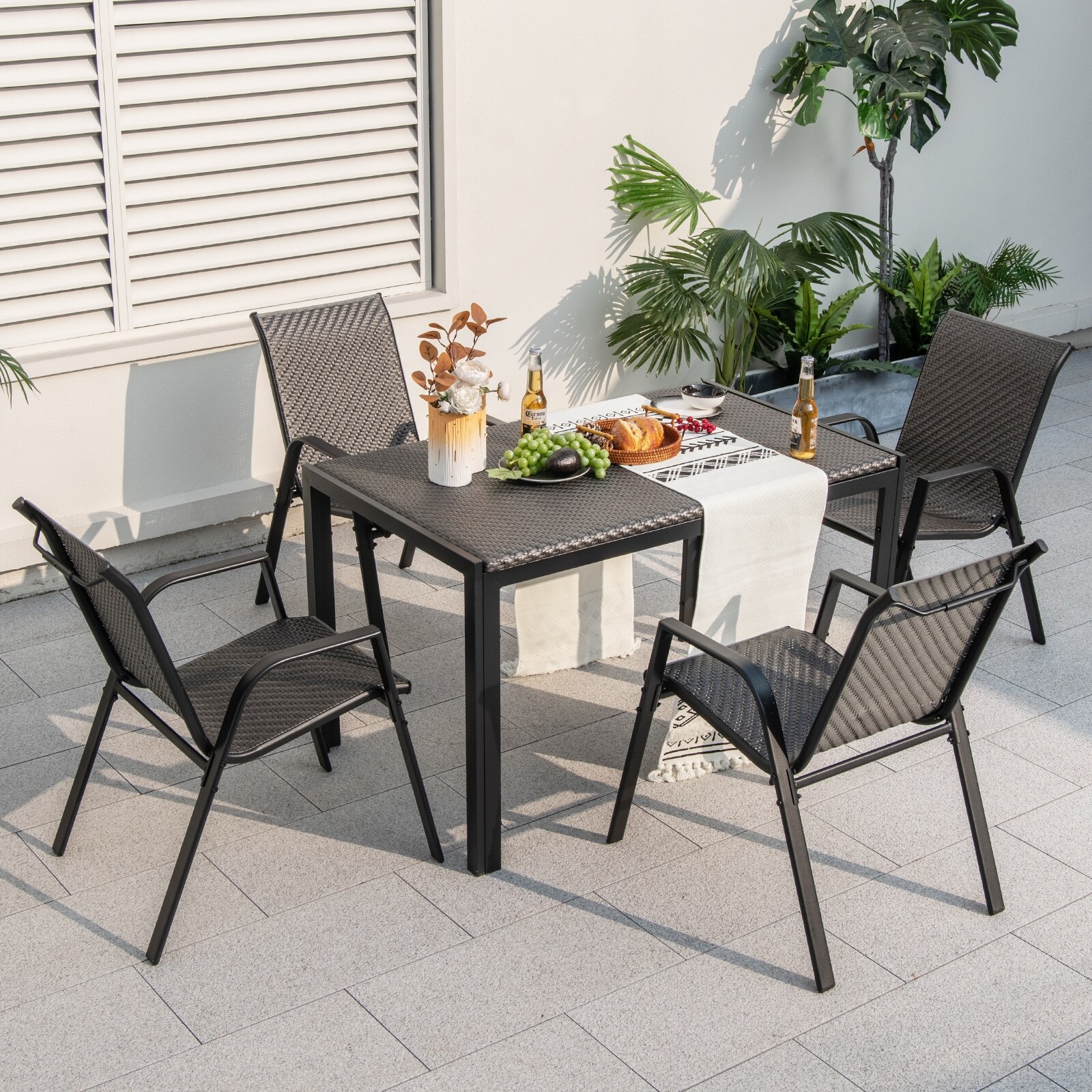 48 Inch Wicker Dining Table Patio Rectangular Rattan Table 48