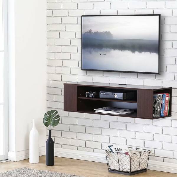 Shop Fitueyes Wall Mounted Media Console Modern Floating Tv Stand Shelf Entertainment Center Storage Component Shelves For Tv Brown Overstock 32330764