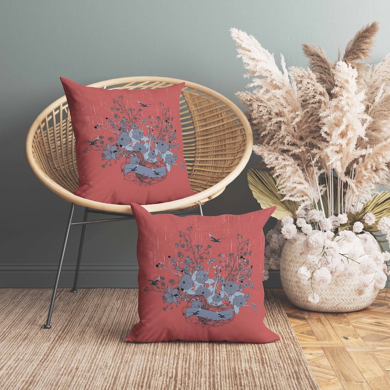Elegant Floral Bouquet Faux Suede Reversible Throw Pillow Pink and Gray