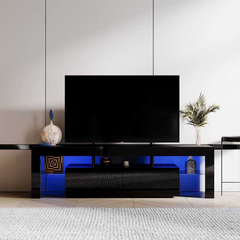Modern Black TV Stand, 20 Colors LED TV Stand - Black