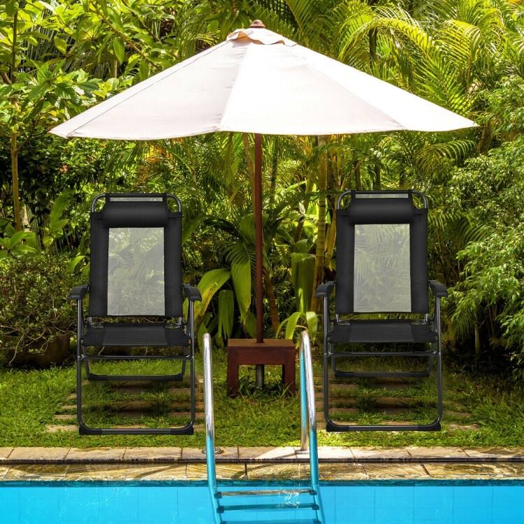 4 Pcs Patio Garden Adjustable Reclining Folding Chairs with Headrest - 28" x 23" x 40" (L x W x H)